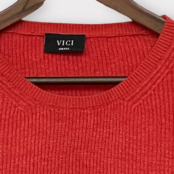 Vici Ribbed Knit Sweater Women's Size S Red-Orange Pullover Long-Sleeves - Picture 3 of 11